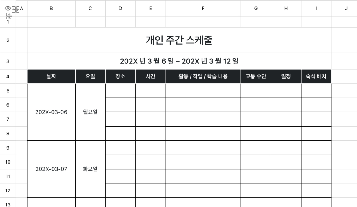 개인 주간 스케줄